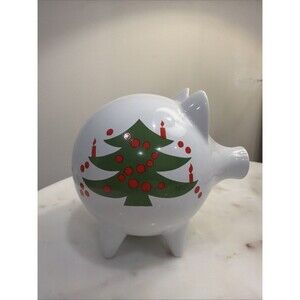Vintage Christmas Club Piggy Bank Ceramic Holiday Tree Retro Decor Germany